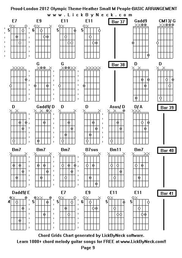 Chord Grids Chart of chord melody fingerstyle guitar song-Proud-London 2012 Olympic Theme-Heather Small M People-BASIC ARRANGEMENT,generated by LickByNeck software.